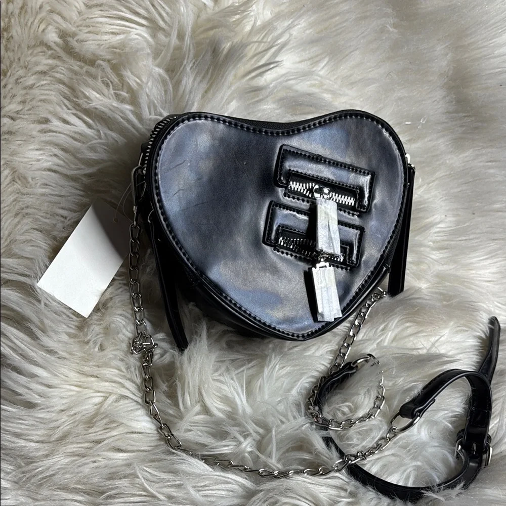 Black Crossbody Bag with Chain Link Strap
